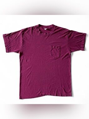 90s Blank Burgundy Selvedge Pocket Tee Vintage Single Stitch 19x24.5 Made in USA